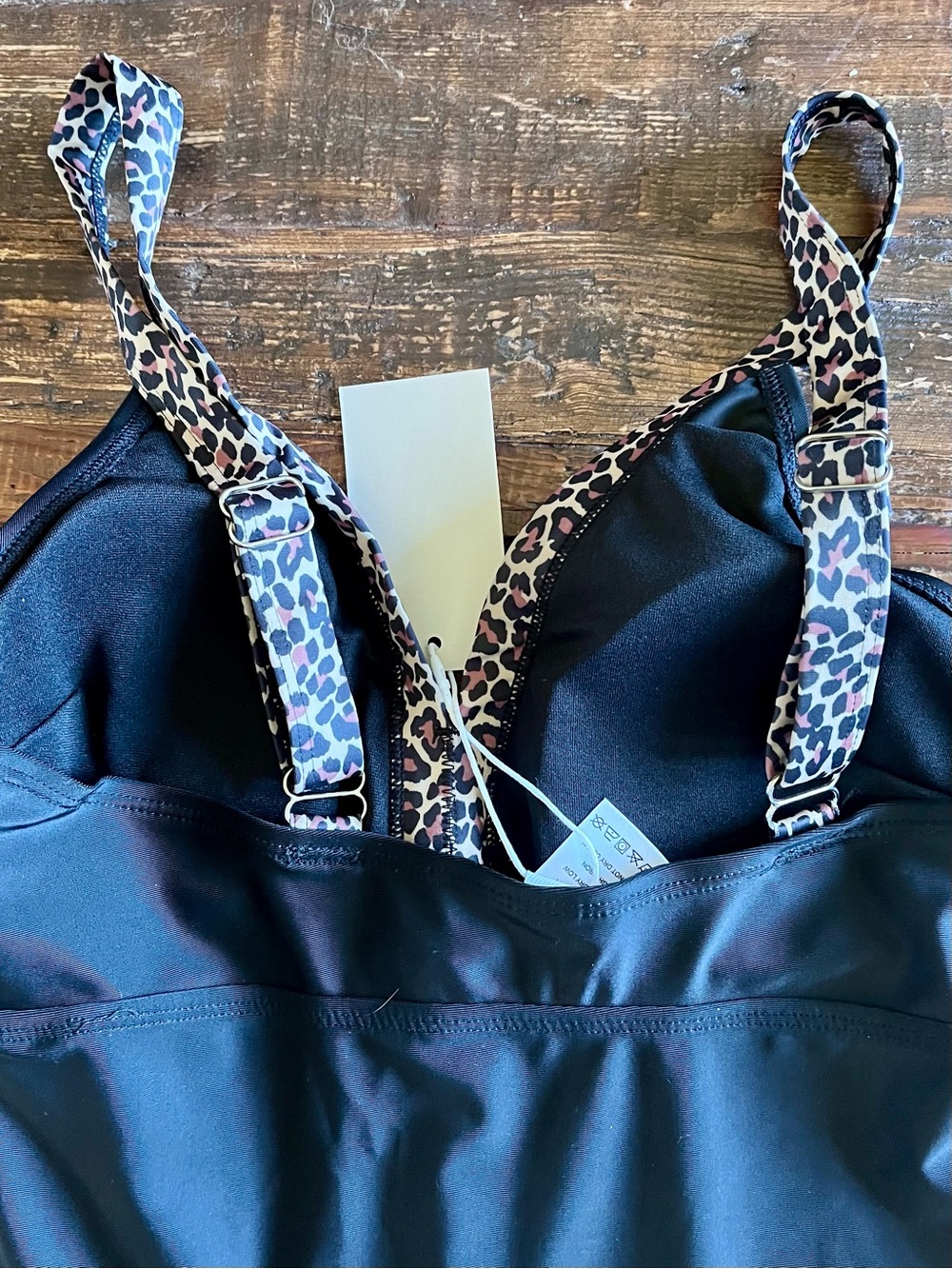 Black Swim Dress with Leopard Trim Includes black bottoms Sz M NWT - Picture 5 of 13